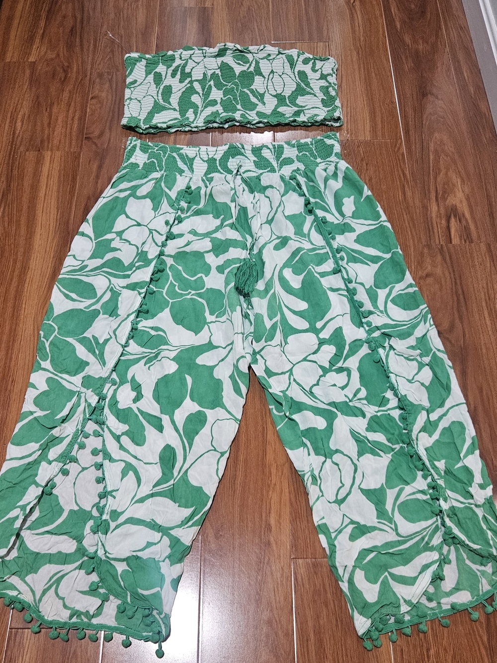 Green Floral Smocked Bandeau Coverup Set